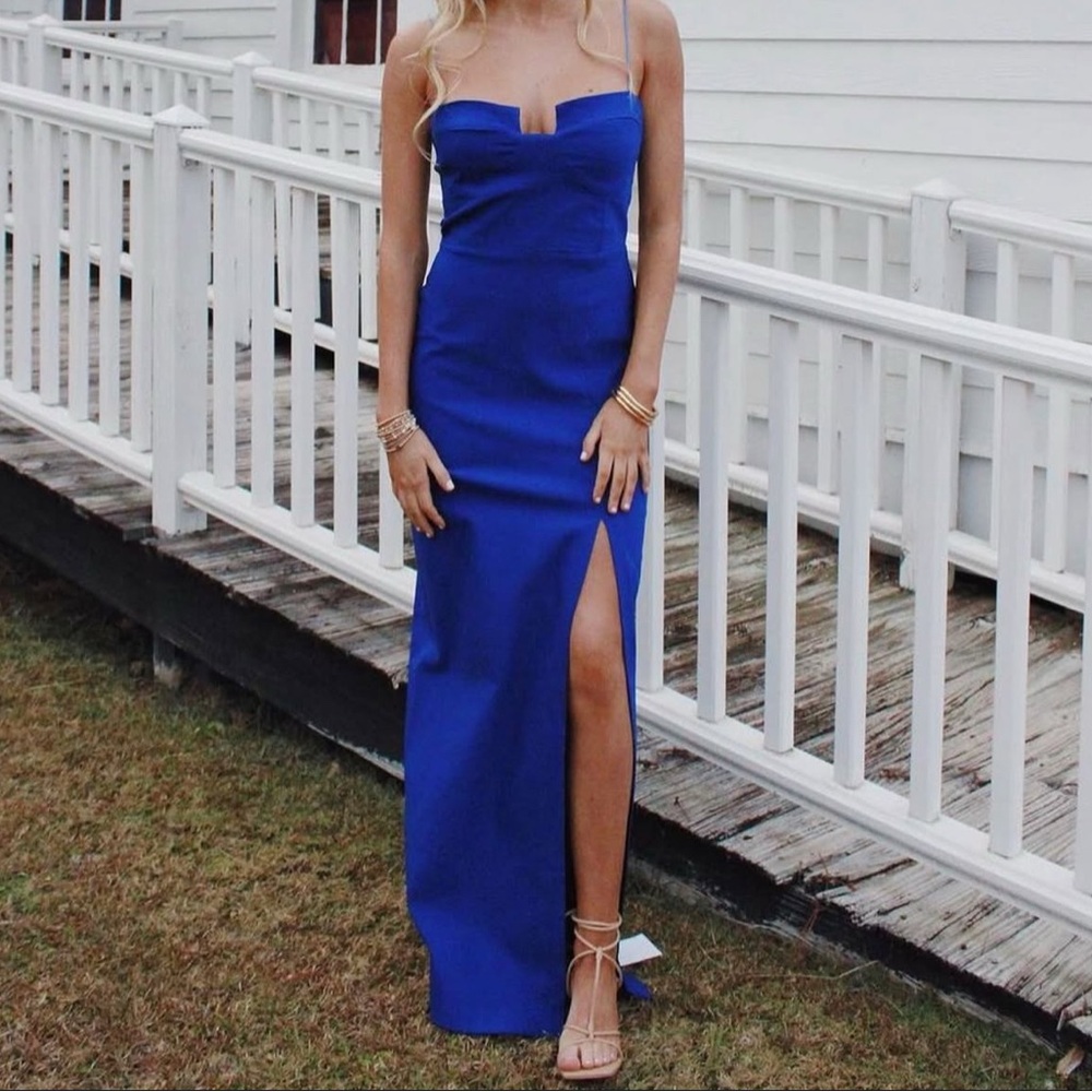 Boutique Cobalt Blue Maxi Formal Dress with Slit